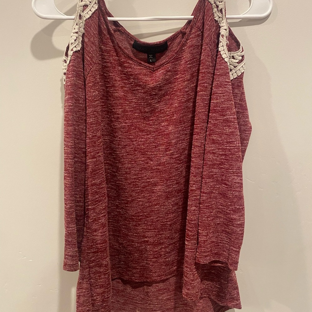 Burgundy Off the Shoulder Top with Lace Detail